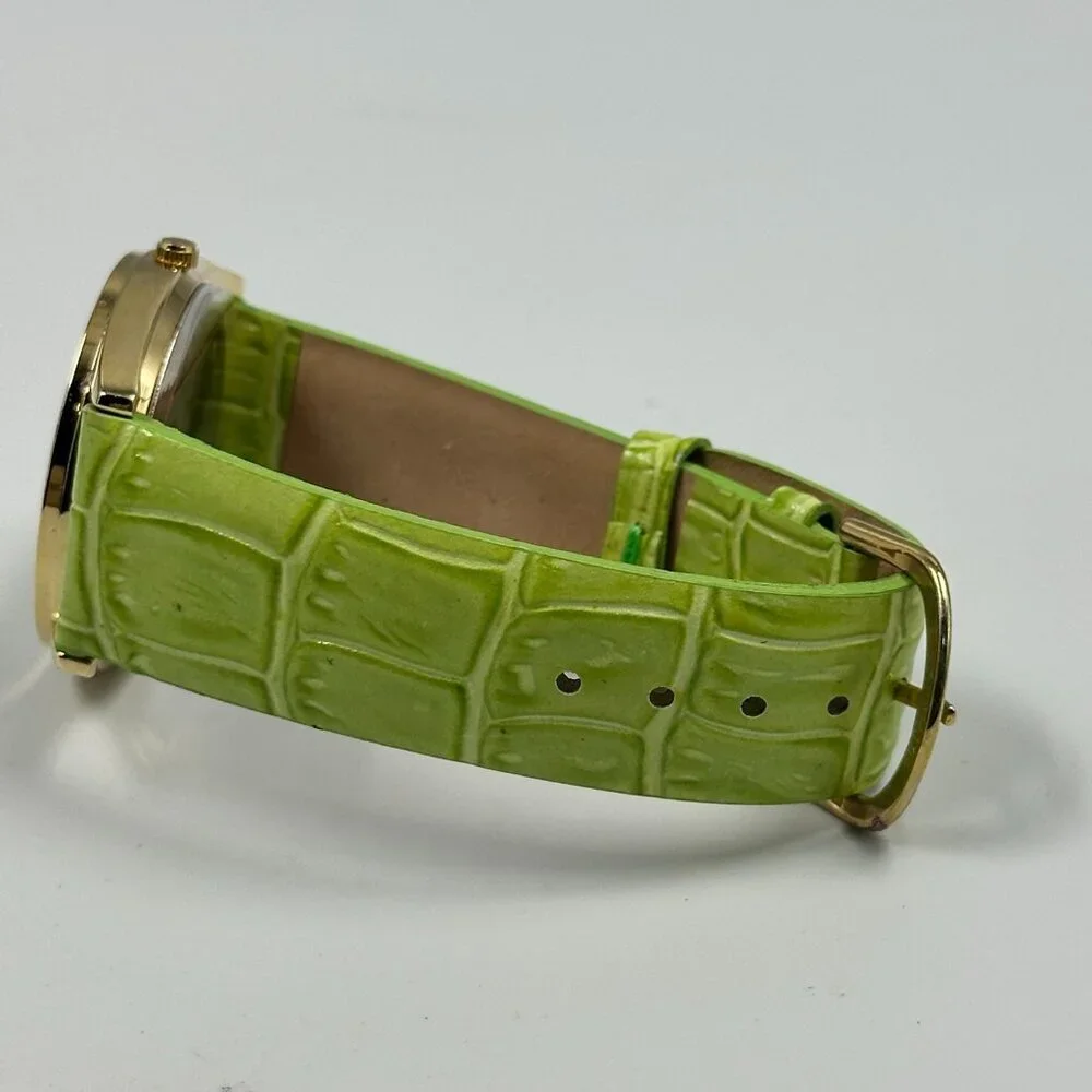 3/$30 Gossip Watch Women Gold Tone Green Leather Band New Battery 9 Inch